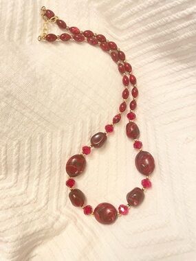 Handcrafted Burgundy Red Beaded Necklace